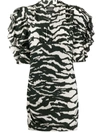 Isabel Marant Farah Mini Dress With Puffer Sleeves In Zebra Print In White