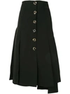 A.w.a.k.e. Asymmetric Flared Midi Skirt In Black