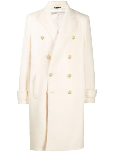 Family First Double Breasted Mid-length Coat In Neutrals