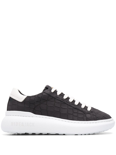 Hide & Jack Crocodile-effect Low-top Trainers In Black