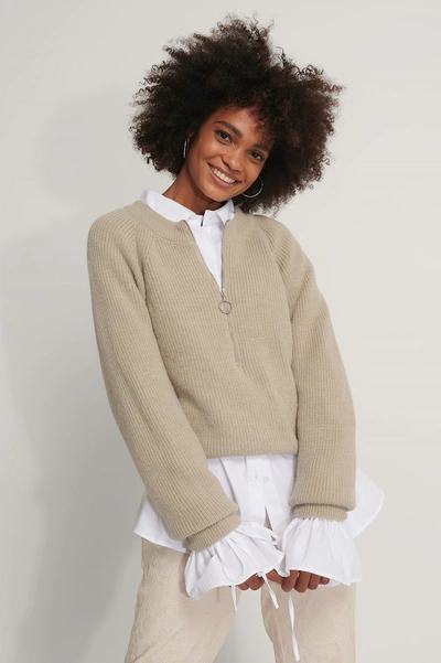 Na-kd Reborn Zipper Front Knitted Sweater Beige