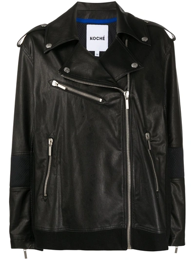 Koché Oversized Panelled Biker Jacket In Black
