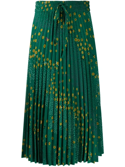 Red Valentino Floral Pleated Skirt In Green