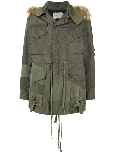 Greg Lauren Panelled Fur-trimmed Parka In Green