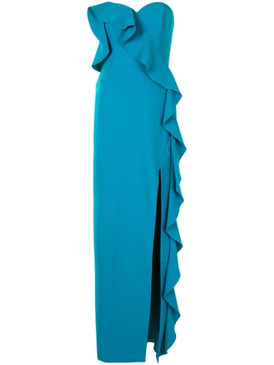 Aidan Mattox Ruffle-trimmed Strapless Gown In Blue