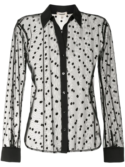 L Agence Sheer Polka-dot Shirt In Black