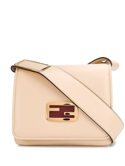 Fendi Id Leather Crossbody Bag In Beige,purple