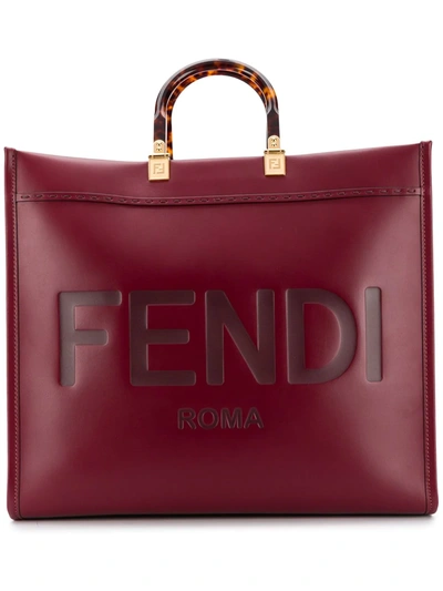 Fendi Sunshine Leather Shopping Bag In Red,purple