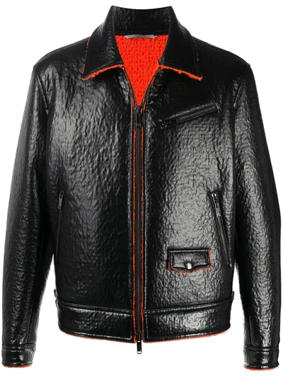 Valentino Contrasting Trim Zipped Jacket In Black
