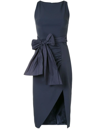 Elisabetta Franchi Bow And Slit Pencil Dress In Blue