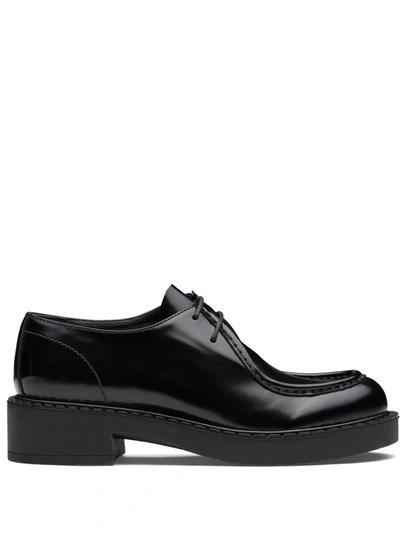 Prada Chunky Leather Derby Shoes In F0002 Black