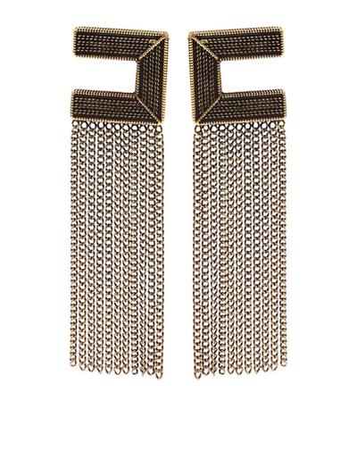 Elisabetta Franchi Logo Earrings Featuring Micro Chain In Gold