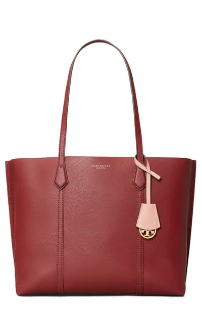 Tory Burch Perry Triple Tote In Bordeaux Leather In Tinto