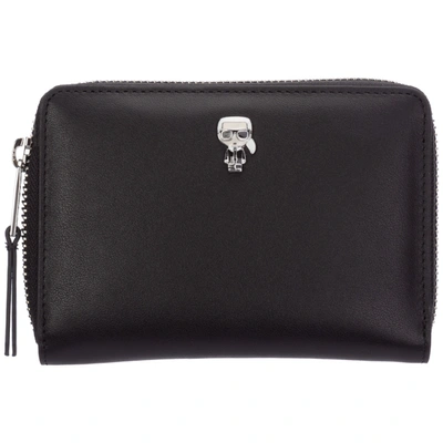 Karl Lagerfeld Women's Wallet Leather Coin Case Holder Purse Card Bifold K/ikonik In Black