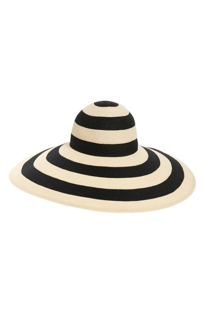 Eugenia Kim Sunny Stripe Woven Wide Brim Sun Hat In Ivory/ Black