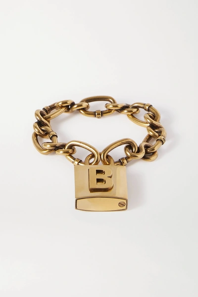 Balenciaga Lock Embossed Gold-tone Bracelet