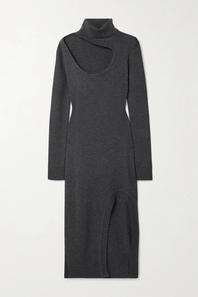 Monse Cutout Merino Wool Turtleneck Midi Dress In Dark Grey