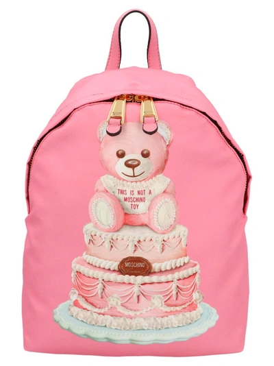 Moschino Couture Nylon Backpack With Teddy Cake In Pink