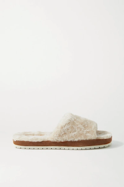 Vince Kalina Shearling And Suede Slides In Cream