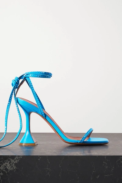 Amina Muaddi Vita Crystal-embellished Satin Sandals In Turquoise