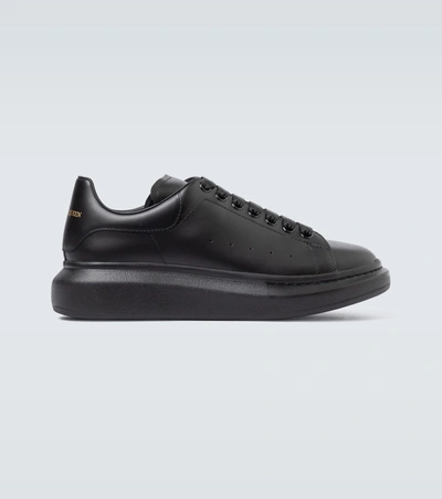 Alexander Mcqueen Oversized Leather And Velour Sneakers In Black