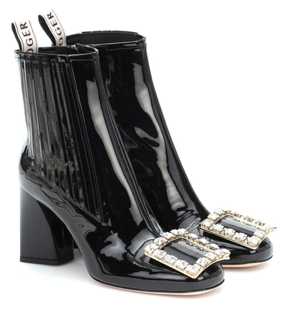 Roger Vivier Très Vivier Strass Patent Leather Ankle Boots In Nero