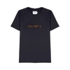 LES DEUX LEAVES NAVY EMBROIDERED COTTON T-SHIRT,3914707