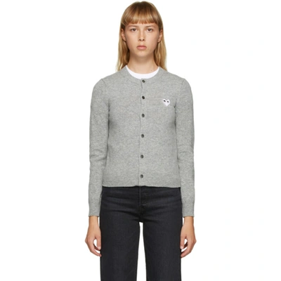 Comme Des Garçons Play Comme Des Garcons Play Grey And White Heart Patch Cardigan In Light Grey