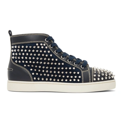 Christian Louboutin Men's Louis Spikes Leather High-top Trainers In U643 Blu Sc