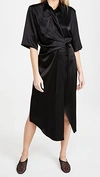 Nanushka Lais Half-sleeve Satin Midi Wrap Dress In Black
