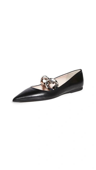 N°21 Chunky Chain Detail Pointed Ballerina Shoes In Black