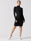Carbon38 Ribbed Long Sleeve Dress In Black