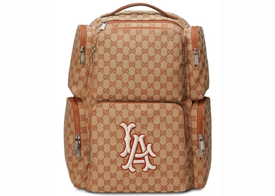 Pre-owned Gucci Backpack La Dodgers Patch Large Brick Red/beige