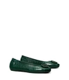 Tory Burch Minnie Travel Ballet Flat, Embossed Leather In Verde Croc