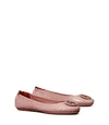 Tory Burch Minnie Travel Ballet Flats With Leather Logo In Rosa Croc