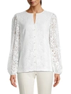 KARL LAGERFELD FAUX PEARL &AMP; FLORAL LACE BLOUSE,0400013119511