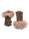 SOFIA CASHMERE LEOPARD-PRINT FOX FUR-TRIM & CASHMERE FINGERLESS GLOVES,0400012966719