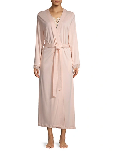 Hanro Flora Lace-trim Dressing Gown In Rose