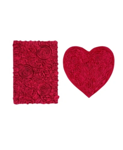 Home Weavers Bellflower Bath Rug Heart 2 Pc Set Bedding In Red