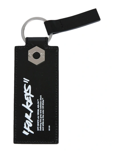 Off-white Leather Key Ring In Nero