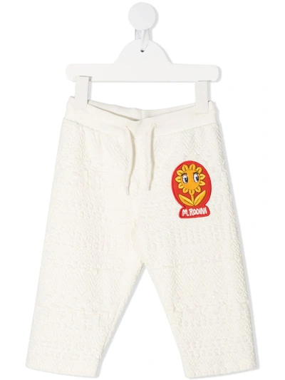 Mini Rodini Babies' Embroidered Flower Logo Patch Trousers In White
