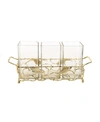 Classic Touch Gold-tone Leaf Cutlery Holder With Hammered Glass Inserts In Gold