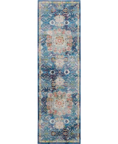 Nourison Ankara Global Anr03 Blue 2'4" X 8' Runner Rug