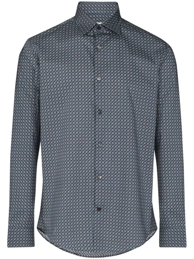 Ferragamo Gancini-print Long-sleeve Shirt In Blue