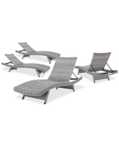 Noble House Trevor Outdoor Chaise Lounge (set Of 4) In Grey