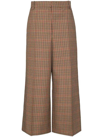 Joseph Cropped Checked Wool-blend Twill Wide-leg Pants In Brown