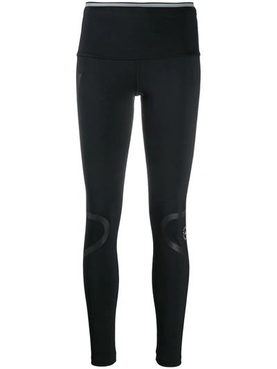 Adidas By Stella Mccartney Stripe-detail Logo-print Leggings In Black
