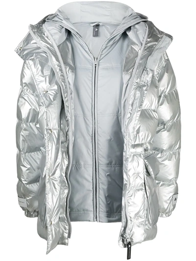 Adidas By Stella Mccartney Metallic-finish Hooded Puffer Jacket In Grey