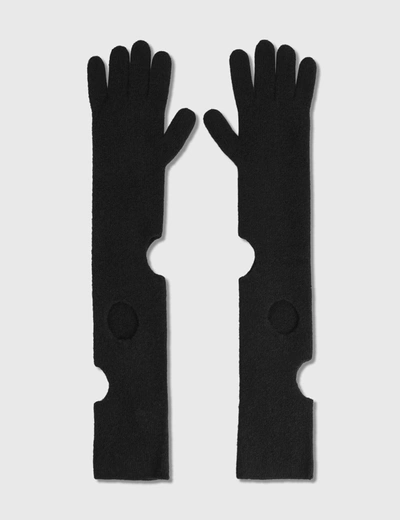 Off-white Long Circle Felted Wool Gloves In Black