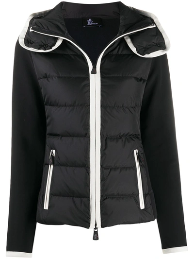 Moncler Hooded  Zip Quilted Cardigan In Black